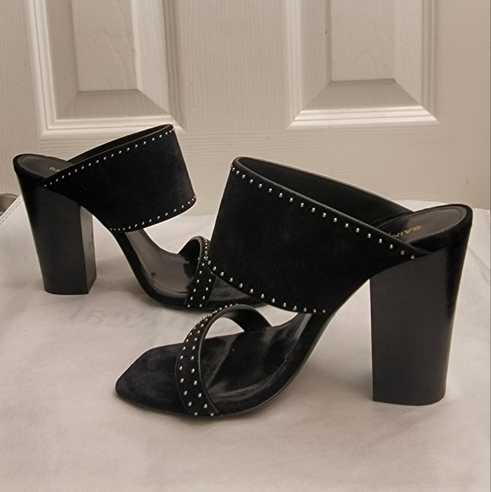 Saint Laurent Black Oak Slide Studded Sandals Sz 36 - Picture 16 of 16